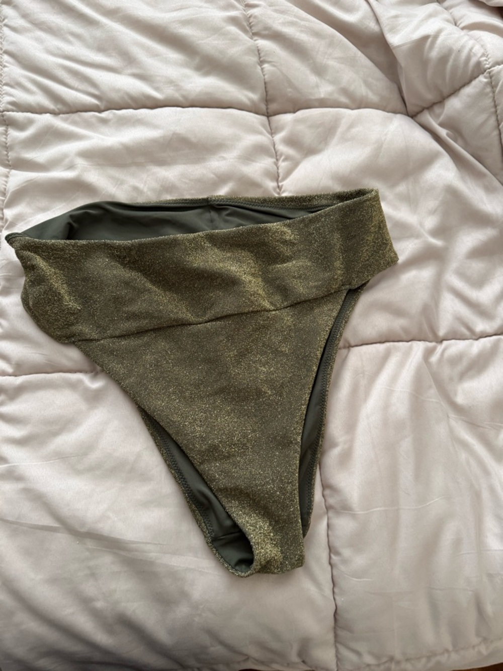 aerie Olive Green Shimmer High-Cut Bikini Bottom
